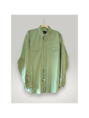 Lucchese Classics Mens Western Dress Shirt Sage Green Oxford Cotton Size 17/36